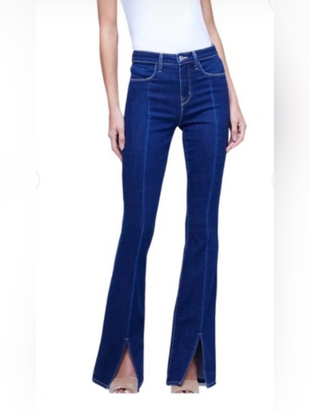 L'AGENCE Deep Blue Split-Hem Flare Jeans